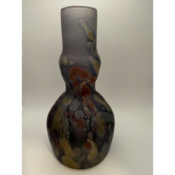 Rueven Nouveau Art Hand Painted Drip Satin Glass Genie Vase 10.75” VTG - Picture 7 of 8